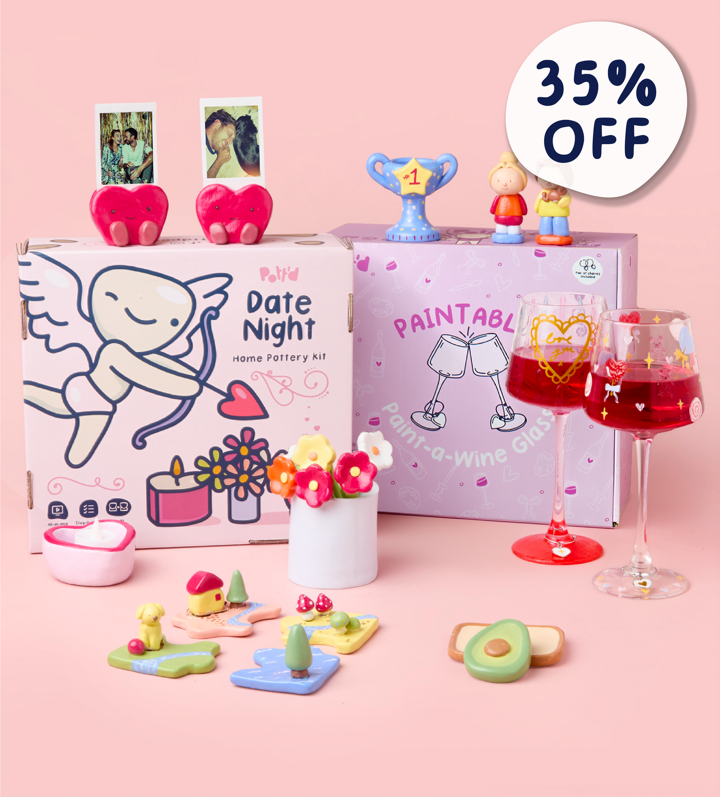 DIY Date Night: Wine Glass & Pottery Kit Bundle