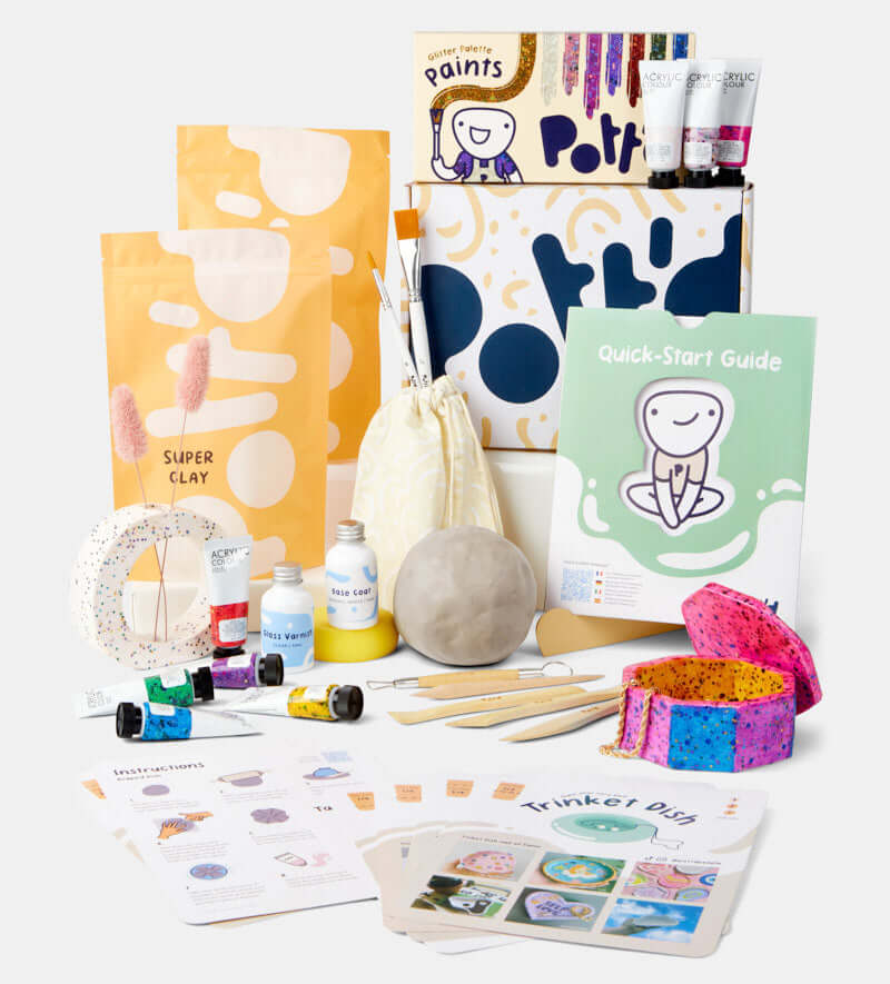 Kit completo di ceramica: strumenti per modellare, colori acrilici e guida rapida per intrattenimento creativo in famiglia fai da te con argilla Kit completo di ceramica: strumenti per modellare, colori acrilici e guida rapida per intrattenimento creativo in famiglia fai da te con argilla